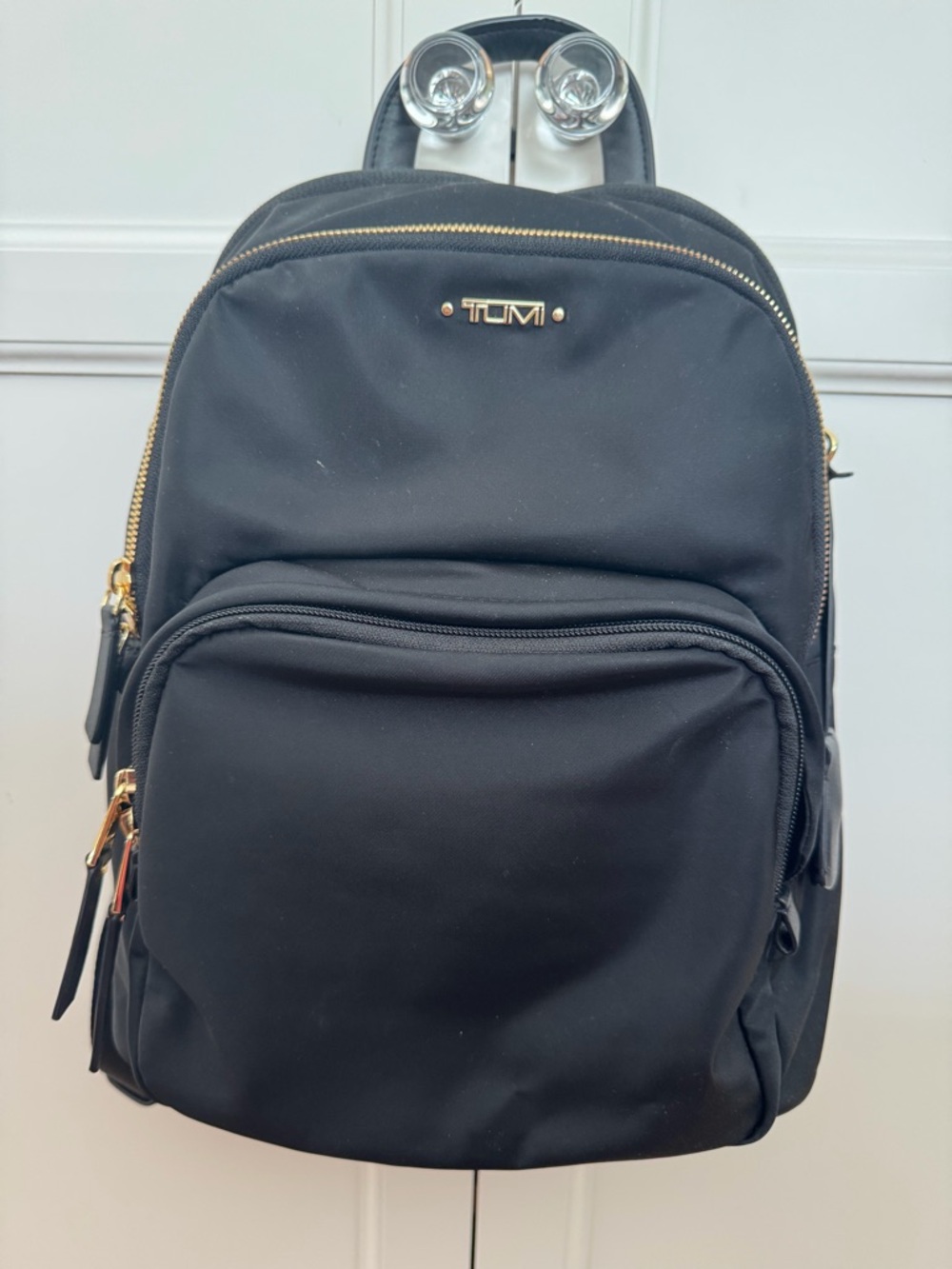 Tumi Black Backpack with Gold-Tone Zippers